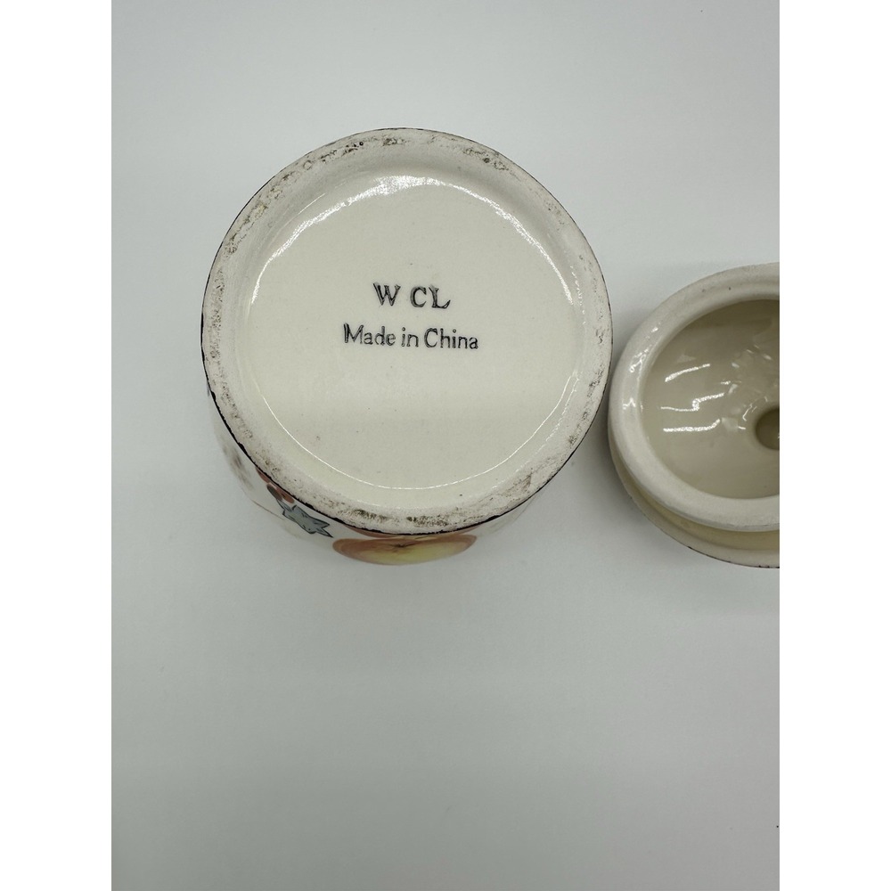 W CL Ceramic Fruit Canister Jar Lid Hand Painted Grapes Pear Apple White 8in - Picture 6 of 7